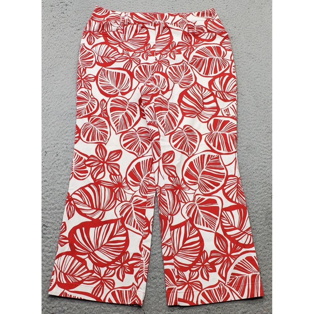 Talbots Capri Pants Womens Petites 4P Multi Tropical Leaf Print Mid Rise Stretch